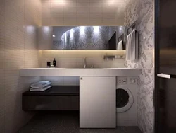 Дизайн ванной комнаты с ванной и стиральной и раковиной