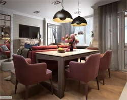 Kitchen design with sofa and dining table