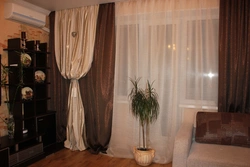 Curtains for the living room in beige and brown colors photo