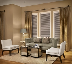 Curtains for the living room in beige and brown colors photo