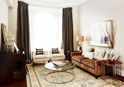 Curtains For The Living Room In Beige And Brown Colors Photo