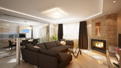 Living room design with fireplace 19 sq.m.