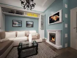 Living room design with fireplace 19 sq.m.