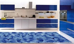 Синий мрамор на кухне в интерьере