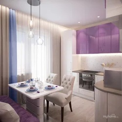 Kitchen design 12 m with balcony and sofa