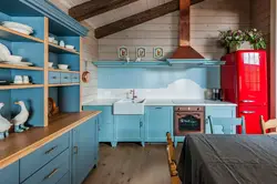 Kitchen azure wood in the interior