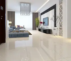 Glossy tiles in the living room interior