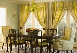 Yellow curtains in the kitchen interior photo how