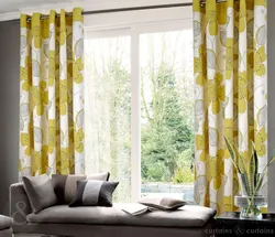 Yellow curtains in the kitchen interior photo how