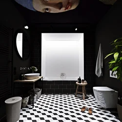 Bathroom interior with black ceiling