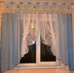 Curtains for the kitchen short made of tulle with an arch photo