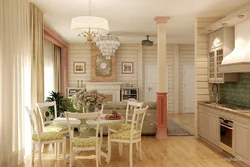 Wooden beams in the kitchen interior