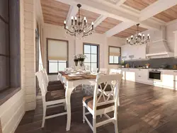 Wooden beams in the kitchen interior