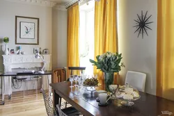 Mustard curtains in the kitchen interior