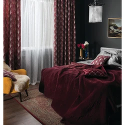 Red Curtains In The Bedroom Interior