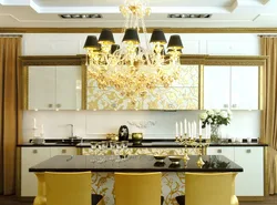 Kitchen design with gold handles