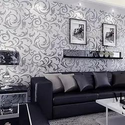 Living room interior with vinyl wallpaper