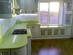 Corner kitchens with window sill countertop photo
