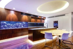 Aquarium in the kitchen design photo in the interior