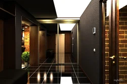 Hallway design dark tiles