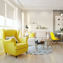 Yellow furniture in the living room interior