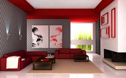 Living Room Interior With Red Wallpaper