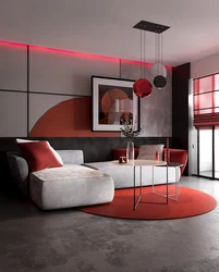 Living room interior with red wallpaper