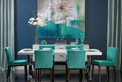 Kitchen design with turquoise chairs