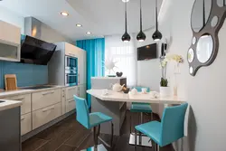 Kitchen design with turquoise chairs