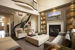 Living room design in a two-story house