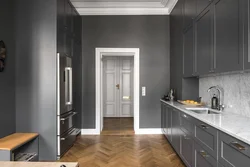 Dark wallpaper in the kitchen in the interior photo