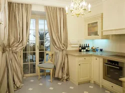 Curtains for the kitchen in beige tones photo
