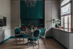 Emerald walls in the kitchen interior