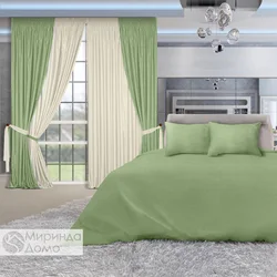 Pistachio curtains in the bedroom interior