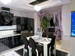 Black tulle in the kitchen interior