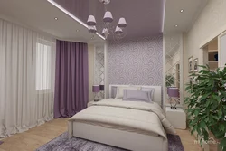 Фиолетовые шторы в интерьере спальни