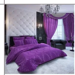 Purple Curtains In The Bedroom Interior