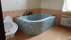 Кірпіш пен плиткадан жасалған өз қолыңызбен ванна фото