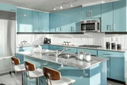 Kitchen interior blue tiles
