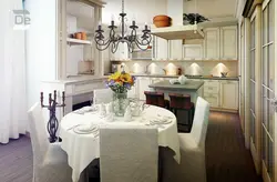 Chandeliers in the interior of a white kitchen