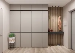 Hallway design with slats and mirror