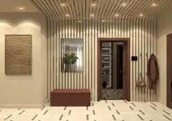 Hallway Design With Slats And Mirror