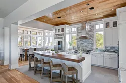 Kitchen design with wooden windows