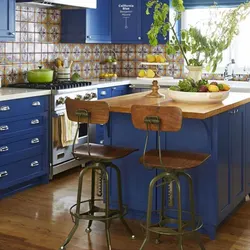 Blue and brown in the kitchen interior