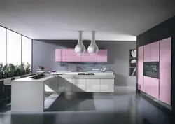 Серо розовая кухня дизайн