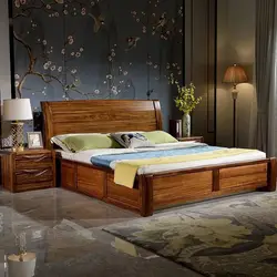 Solid wood bedroom bed photo