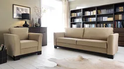 Straight sofa in the living room interior