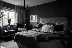 Bedroom interior with black furniture photo