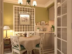 Checkered wallpaper in the kitchen interior