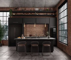 Dark loft kitchen photo